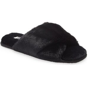 BP. Black Faux Fur Sandal Slipper Slides Size XL 11-12 NWT